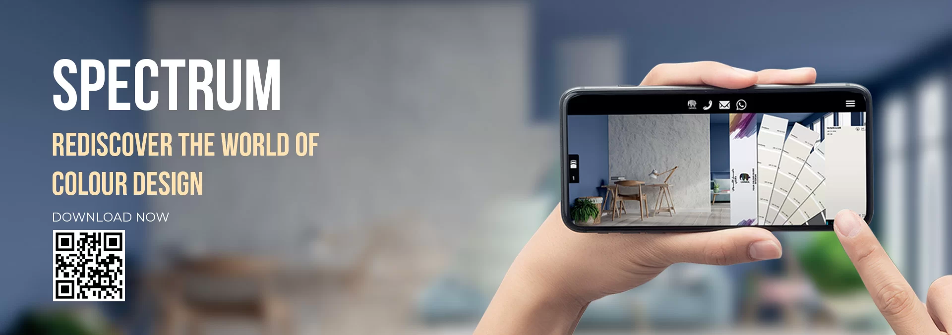 smartphone using Spectrum app to visualize wall paint colors - desktop banner