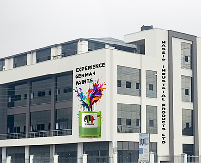 Nassib Industrial Products Ltd with 'Experience German Paints' banner